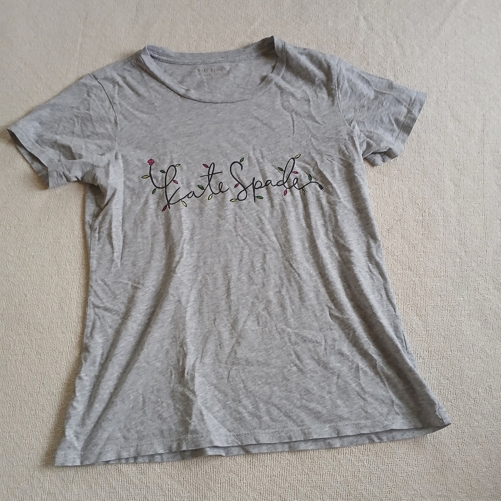 kate spade ♡ string lights christmas holiday tee shirt gray preppy festive girly